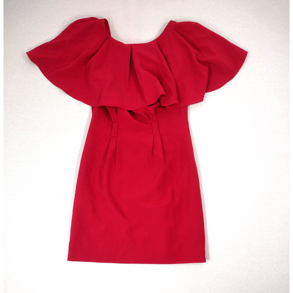 Black Halo Dress Womens Size 6 Red Ruffle Neckline Sheath Chic Mini Dress - Picture 2 of 4